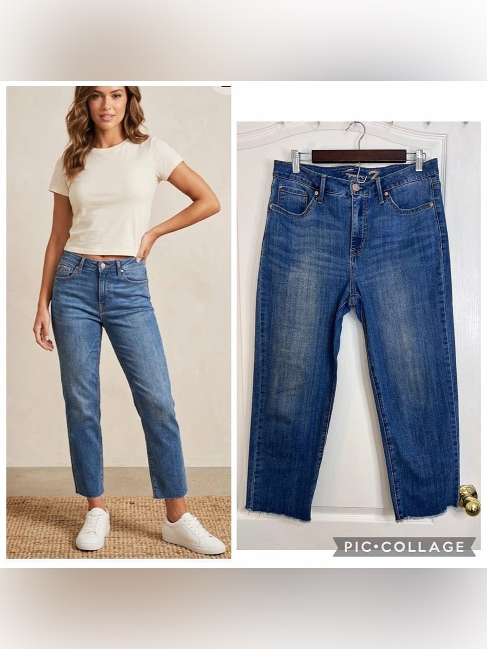 Seven7 crop straight jeans Blue Jeans Waist 10 Raw Hem